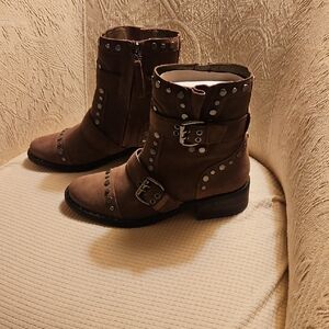 SAM EDELMAN DREA DARK TAUPE SUEDE Studded Combat Boots. SIZE 9 EURO SIZE 39